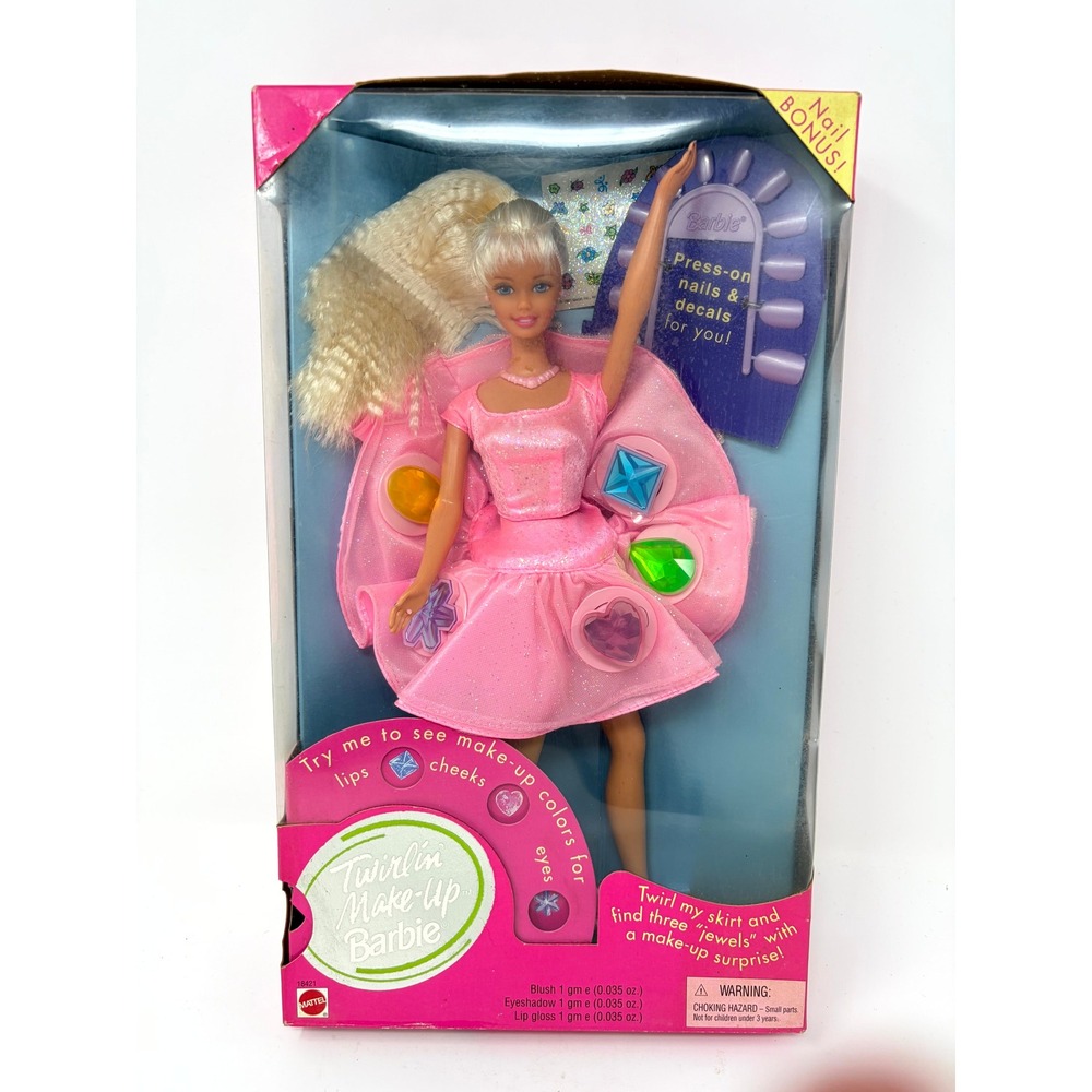 Vintage 1997 Mattel Twirlin Make-Up Barbie Doll Pink Dress 18421 New in Box